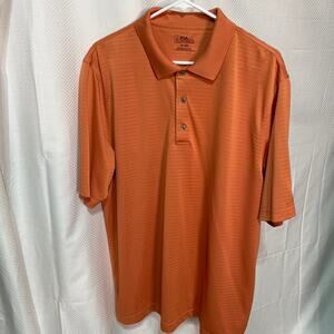 PGA tour xl salmon orange stripe on stripe polo style golf shirt euc